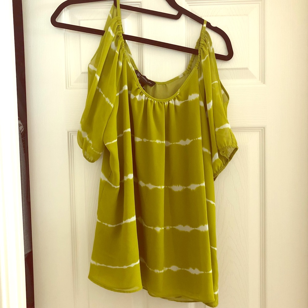 INC green tie-dyed cold shoulder top